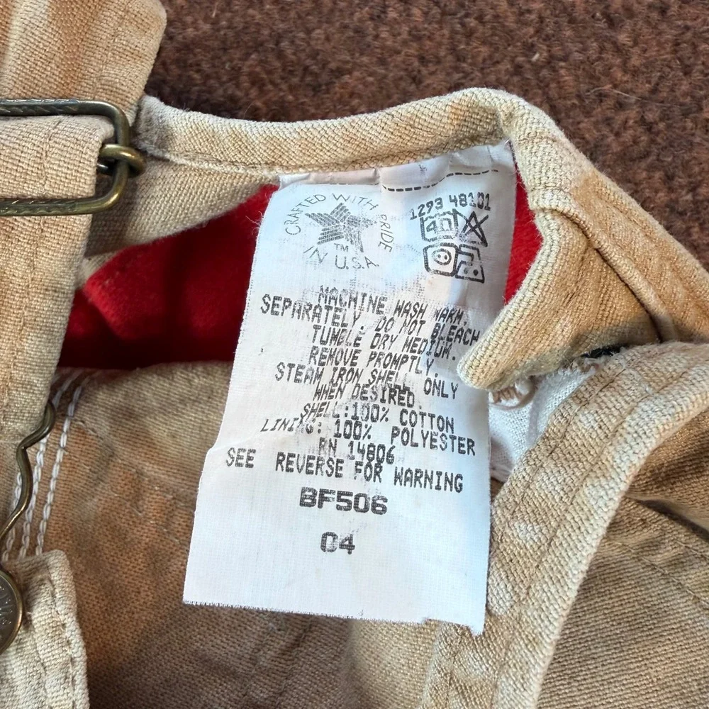 Vintage Carhartt Kids Tan Duck Canvas Quilt Lined Overalls Double Knee BF506 4T